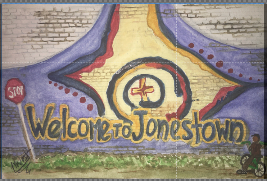 "Welcome to Jonestown" Signed Painting Print by Mickie West (5x8)