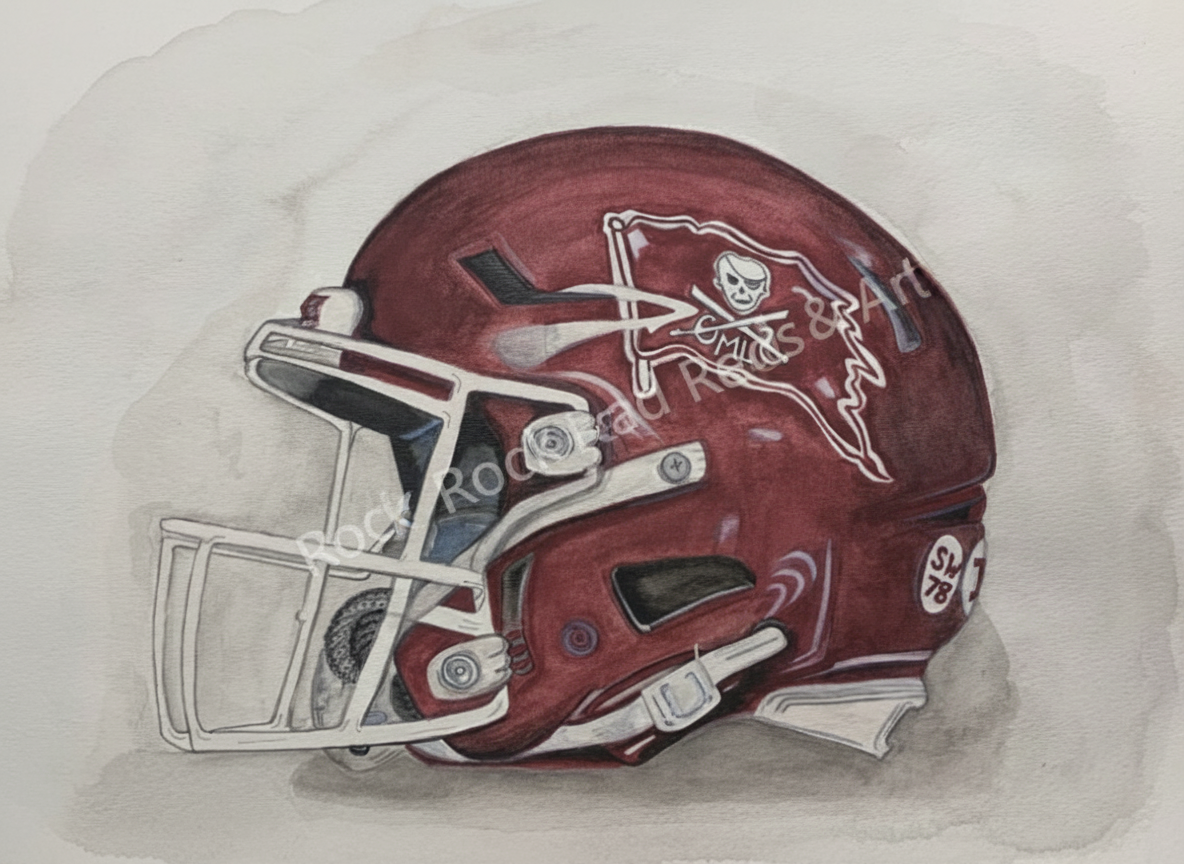 “Mike Leach Commemorative Helmet” signed watercolor print by Mickie West