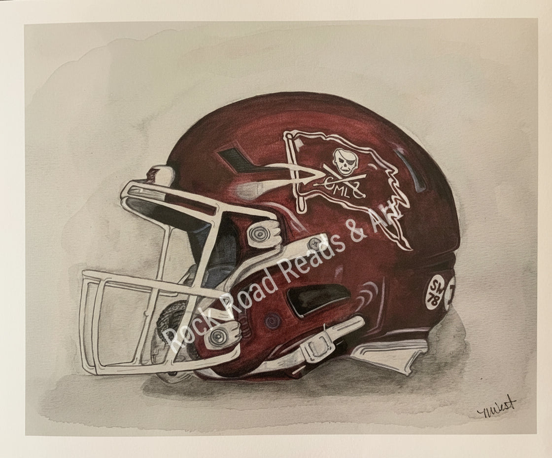 “Mike Leach Commemorative Helmet” signed watercolor print by Mickie West