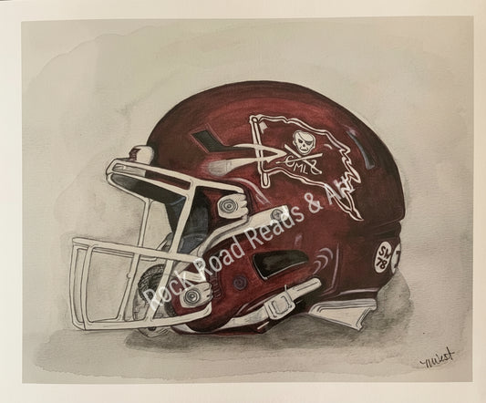 “Mike Leach Commemorative Helmet” signed watercolor print by Mickie West